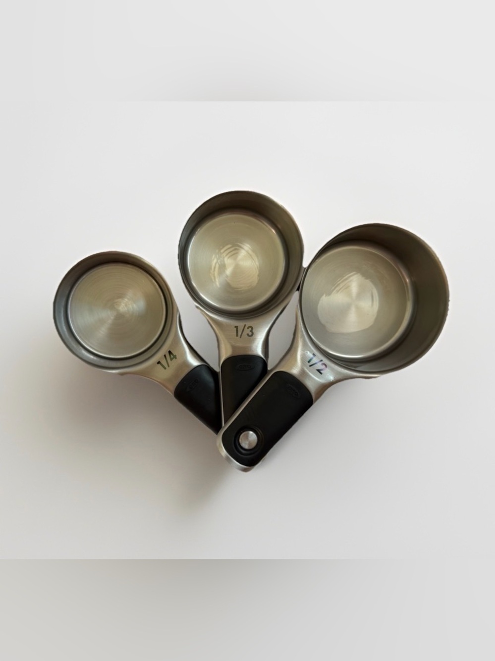 OXO Good Grips Stainless Steel Magnetic Measuring Cups Set of 3 1/2 1/3 1/4 Cup
